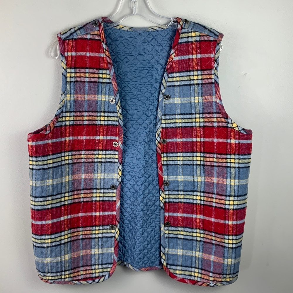 Denim&Co Red and Blue Plaid Quilted Vest